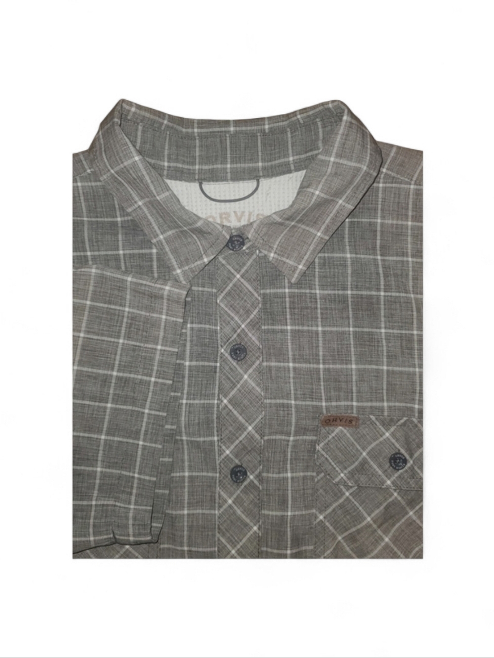 Orvis Lightweight Tech Shirt Mens Large Woven Quick Dry Gray Short Sleeve